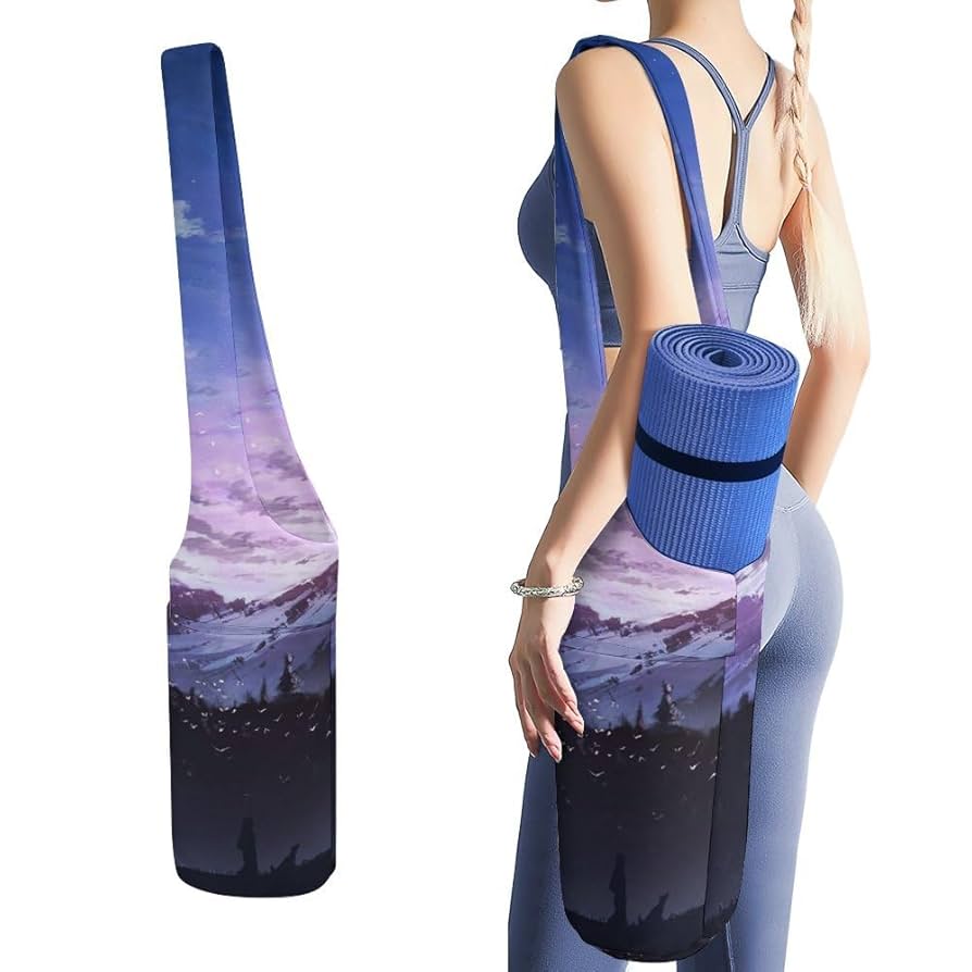 【ヨガマットバッグ】デニムリメイク　ヨガマットケースyoga ピラティスLAVA Amazon | ヨガマットバッグ ヨガマットケース 紫と青の空 スノー
